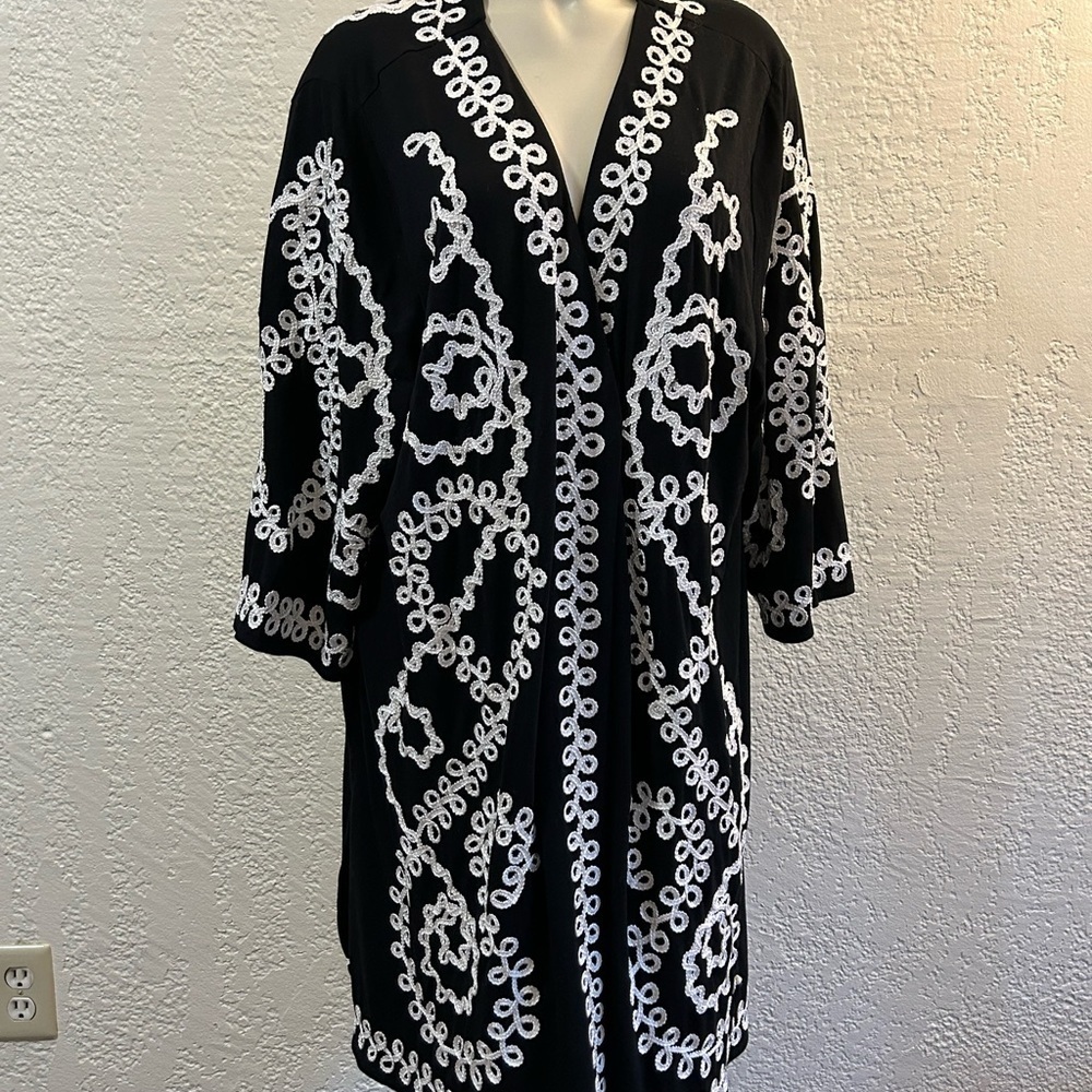 KATHERINES black / white open front cardigan 2x NWT